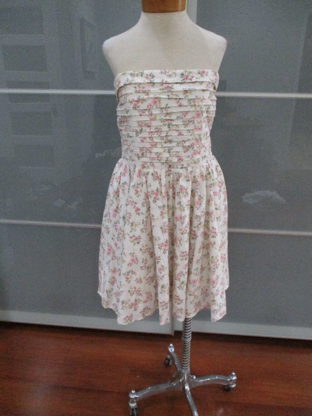 WAYF Strapless Pleated / Smocked Floral Pattern Fit & Flare Dress